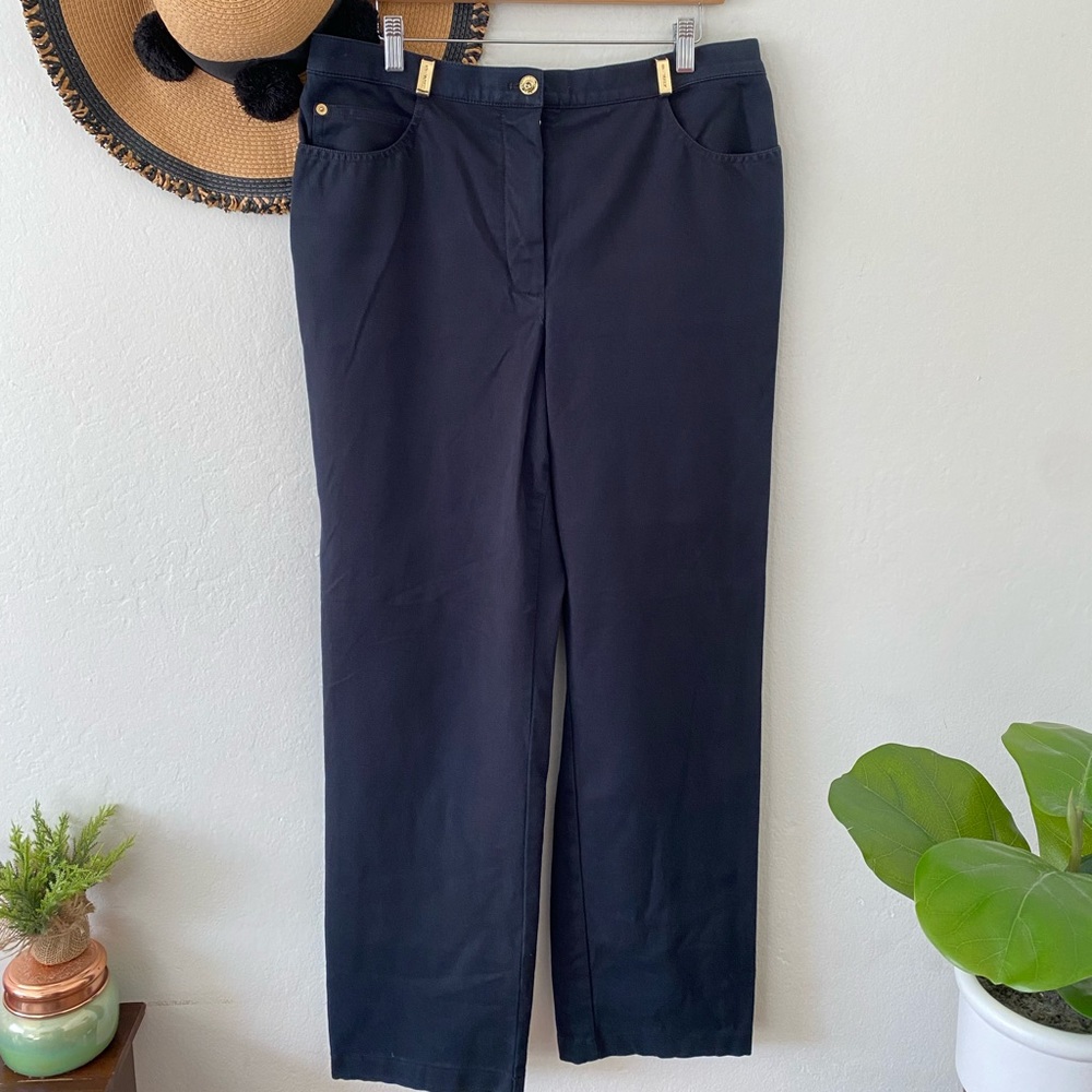 Vintage St. John Sport High Waisted Black Straight Leg Pants Gold Hardware - Picture 5 of 13